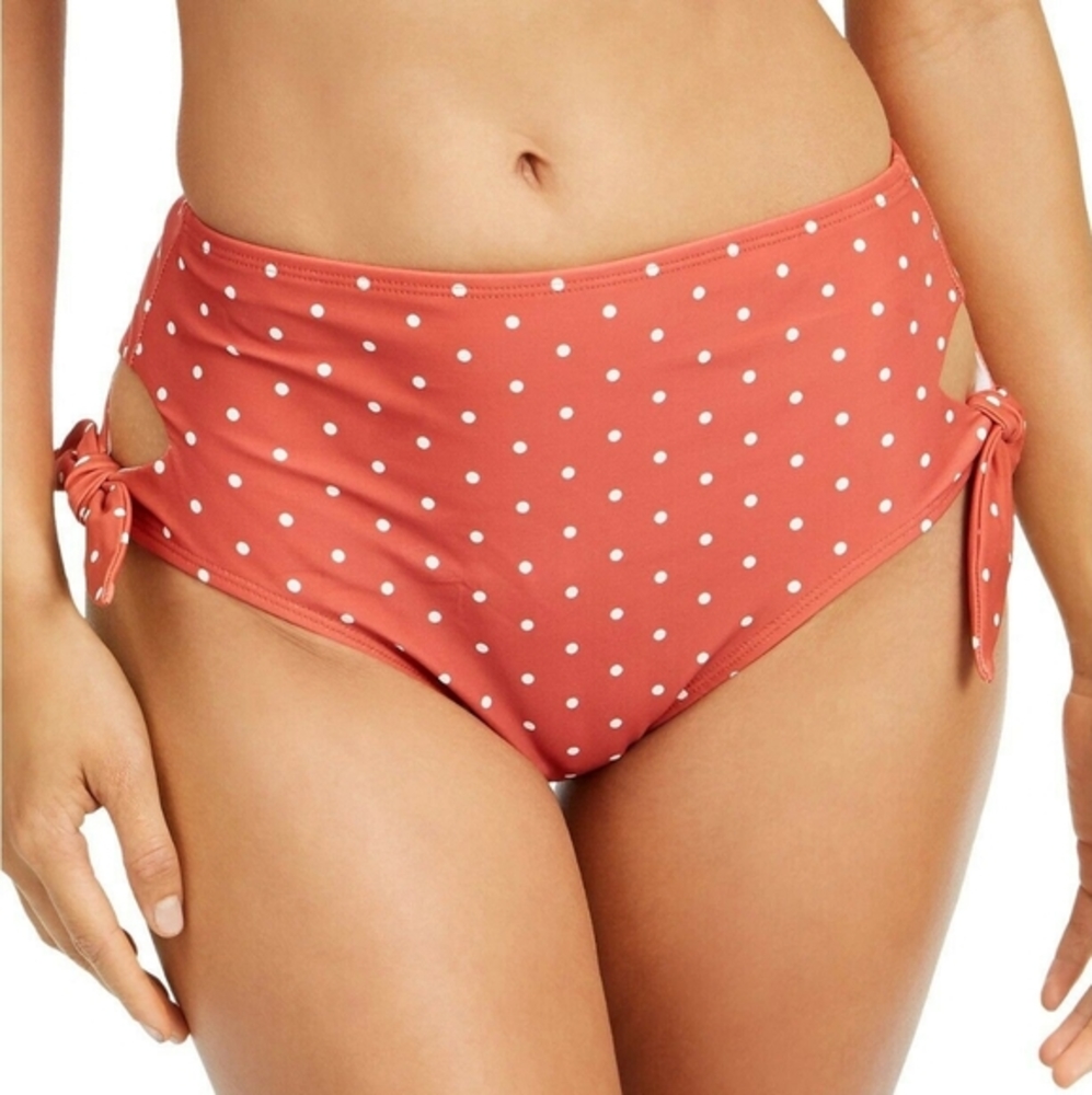 Sundazed Polka Dot Print Cutout Side-Tie Bikini Bottoms Terracotta‎ L